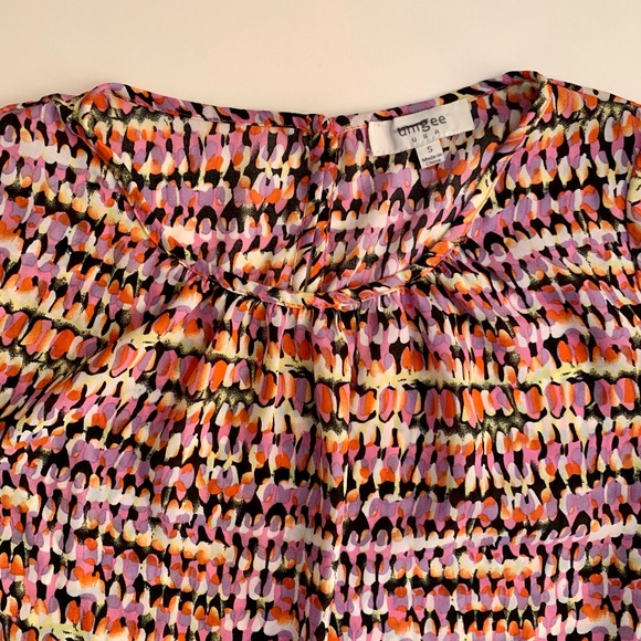 UMGEE | Short Sleeve Blouse Abstract Bright Lightweight Cotton Blend | Size S - Picture 3 of 6